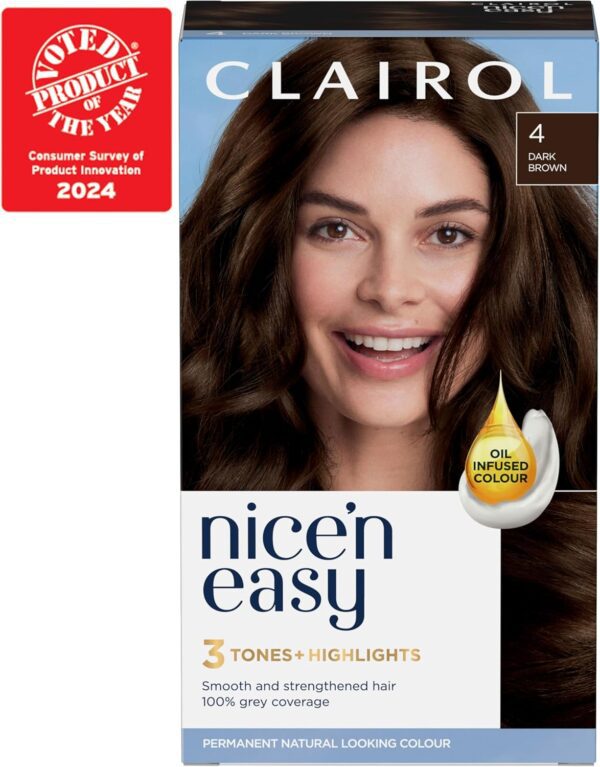 Clairol Nice'n Easy Crème Permanent Hair Dye, 4 Dark Brown, 230g