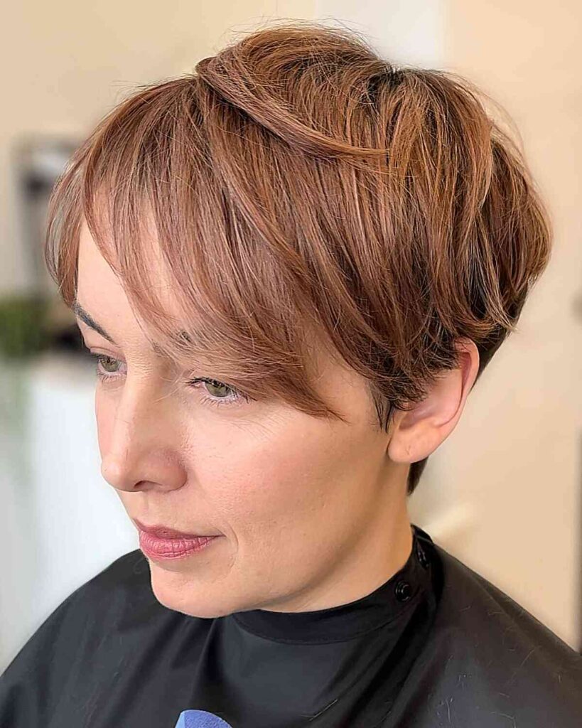 Short Pixie Grow Out Side-Swept Brown Hair