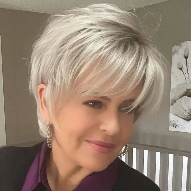 Silver Blonde Fluffy Pixie Cut With Choppy Bangs